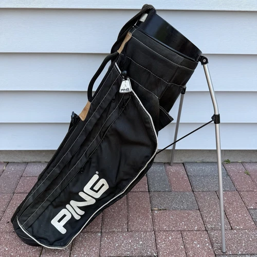 Vintage Ping Hoofer Golf Club 4 Way Carry Stand Bag Black White Logos