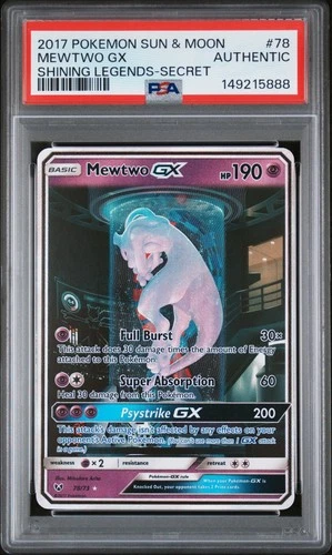 2017 POKEMON SUN & MOON SHINING LEGENDS SECRET #78 MEWTWO GX PSA AUTHENTIC