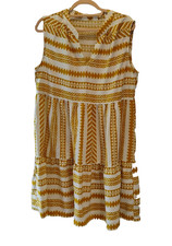 Cupshe size Large Women  s Sleeveless Dress Mustard  White Geometric Pattern NWT