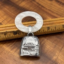 Vintage Baby Rattle Bell Teething Ring Sterling Silver Engraved Marked S