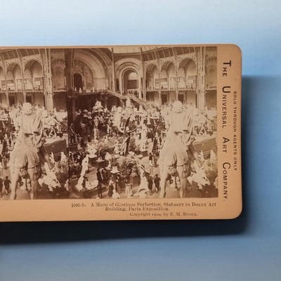Paris Ausstellung Stereoview um 1900 Echtfoto Frankreich Beaux Arts Statue Galerie