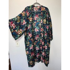 Vintage Victoria's Secret Gold Label Floral Paisley Kimono Robe Black One Size
