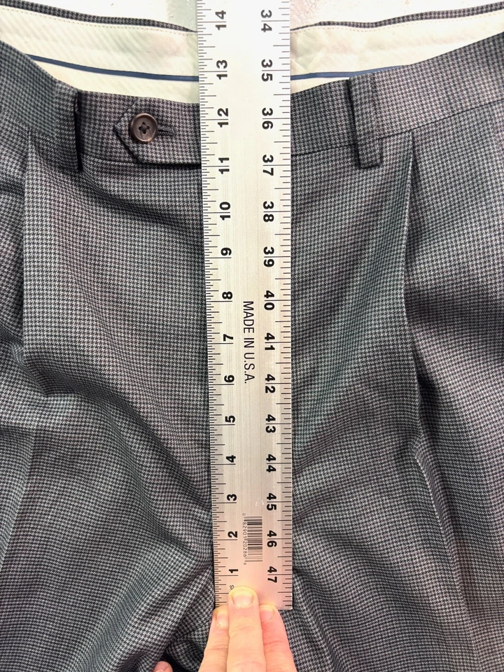 Ralph Lauren 36x32 Gris Pata de Gallo Plisado Vestido Pantalones Puños Corte Completo Para Hombre Foto 3 de 4