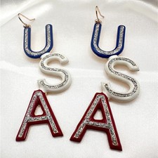Vintage Y2K Gold Tone Glitter USA Dangle Earrings Women's Classic Jewelry Retro