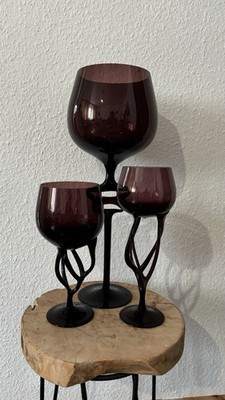 3er Set Makora Krosno Glas Kelch Vasen - Amethyst Lila-''Oktopus'' Stil Handarbeit