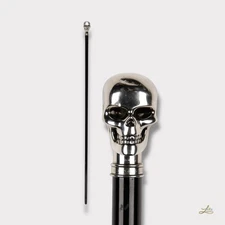Alexander McQueen Cane Dandy Silver Skull Design – Black/Silver, Made in Italy