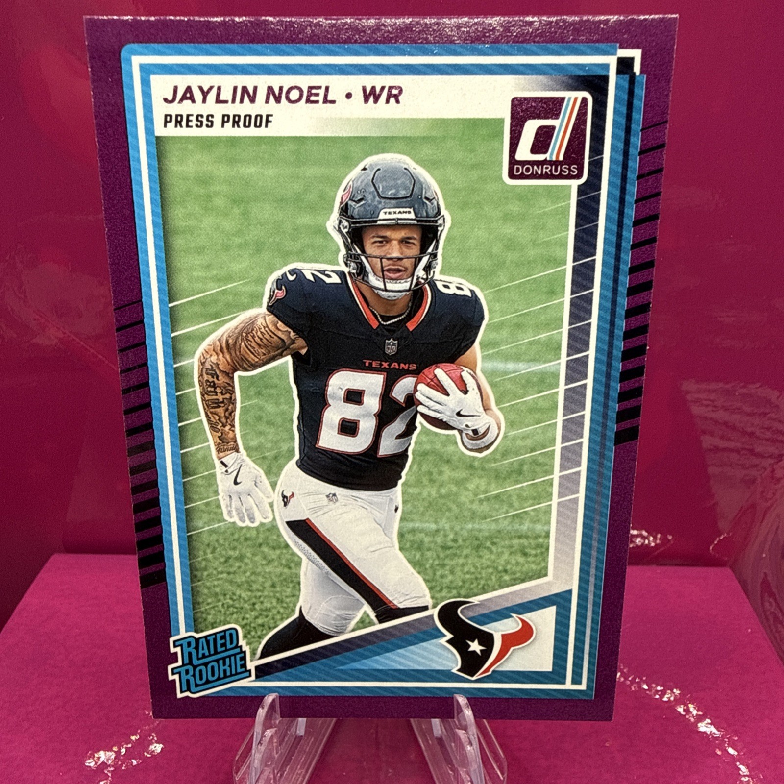 2025 Panini Donruss Rated Rookie Purple Press Proof Jaylin Noel Texans