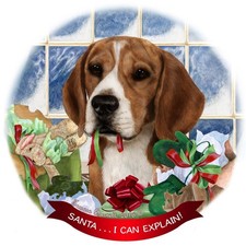 Beagle Dog Porcelain Hanging Ornament Pet Gift 'Santa.. I Can Explain '
