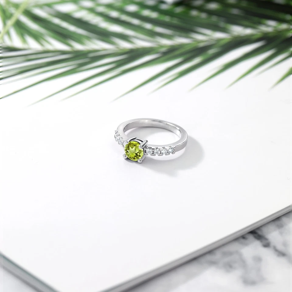 Anillo de compromiso de aniversario de peridoto para mujer (1,24 quilates, piedras preciosas Foto 3 de 4