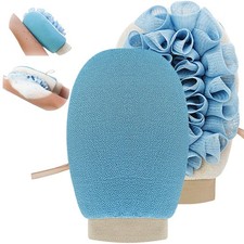 Loofah Exfoliating Mitt, 2-in-1 Dual-Sided Body 1 Count Pack of 1 , Blue