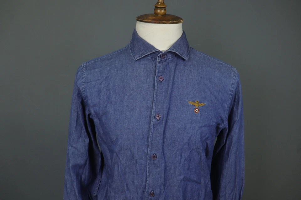 Camisa de mezclilla Aeronautica Militare azul de algodón calce ajustado con cuello abotonado talla XL Foto 2 de 4