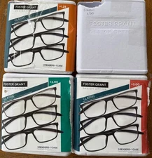 Foster Grant 3 pack Readers And 1 Case Classic Reading Glasses (Black) You Pick