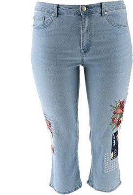 DG2 Diane Gilman Stretch Embroidered Cropped Jean Chambray Size 8P