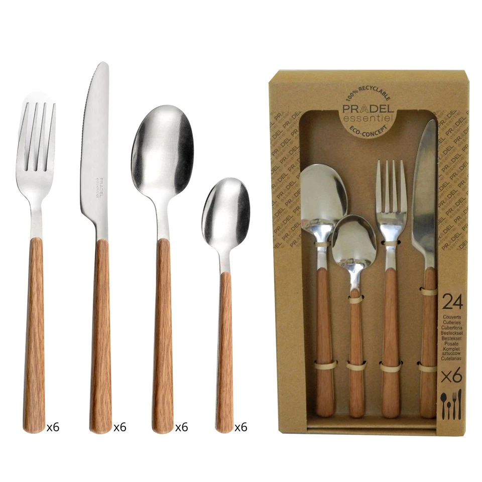 Amefa Bosquet BesteckSet, 24teilig, Edelstahl 18/0, Holzgriff, spülmaschineng... - Bild 1 von 4