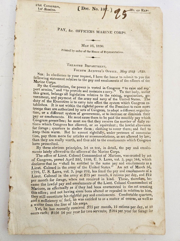 U. S. Marine Corps Officer Pay & Rations 1830 Document 107