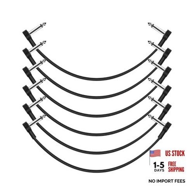 12 Inch Guitar Patch Cables 6 Pack, 1/4'' TS Right Angle 12 INCH Black 6 PACK
