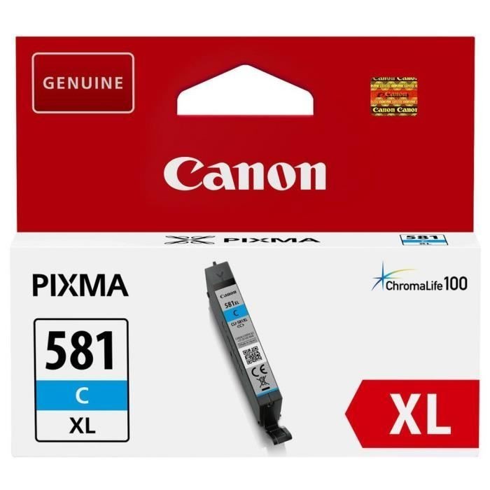 Réservoir d'encre cyan Canon CLI-581CXL technologie ChromaLife pour tirages d'art