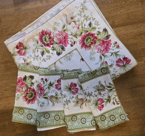 April Cornell Music 50" square Tablecloth & 4 Luncheon Napkins Pink Green Cream