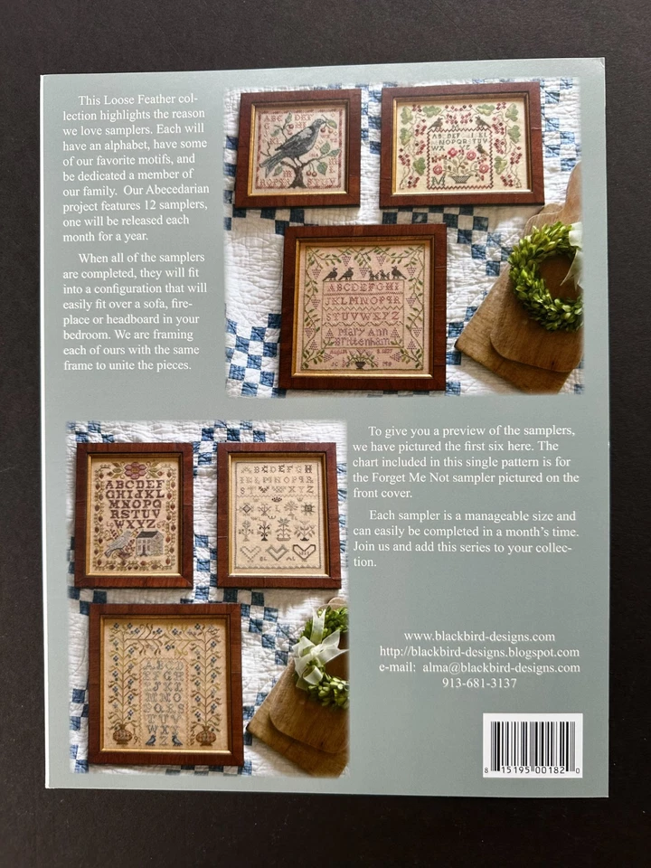 OOP Blackbird Designs Counted Cross Stitch Pattern FORGET ME NOT Loose Feathers - Image 3 of 4