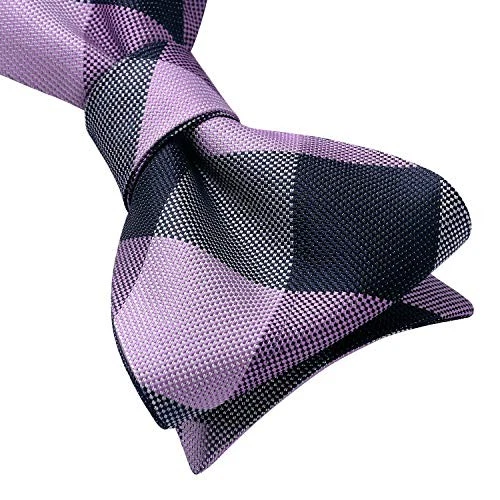 Bow Ties for Men Check Plaid Self Tie Bow Tie and One Size F-06 Grape Purple - Image 3 of 4