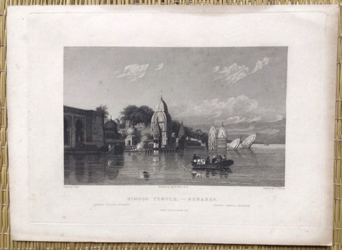 Antique Steel Engraving Print India Temple Banaras Varanasi Art Raj Book Plate - Picture 2 of 3