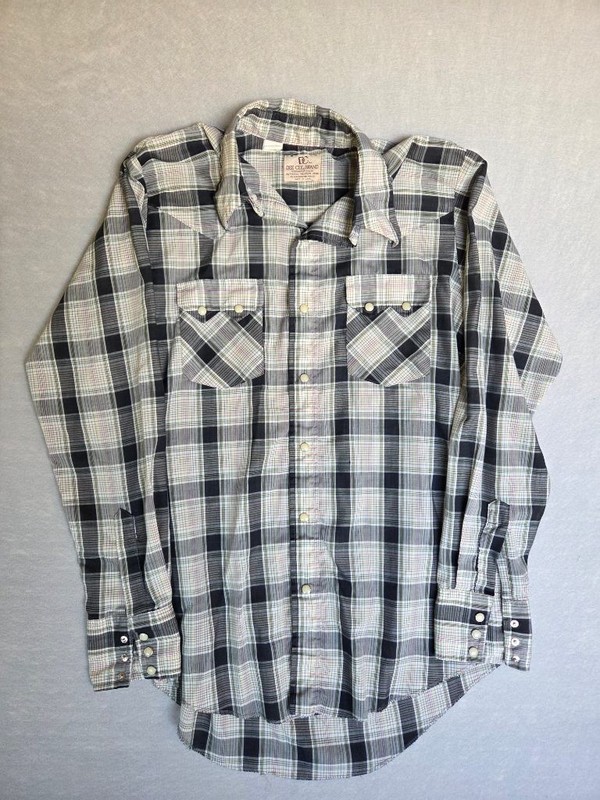Vtg Dee Cee Brand Western Pearl Snap Shirt Sz 15.5-35 Plaid Cowboy Grunge Black