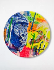 GUAJARDO Original Vibrant Expressionism Gorilla and bird 8X8 Canvas Signed Art