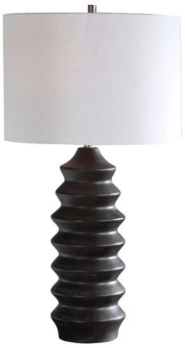 Modern Rustic Table Lamp 30" Tall Black Stain Wood White Shade for Living Room - Picture 2 of 8