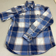 Express Button Up Shirt Men's S Blue Orange Long Sleeve Plaid Cotton