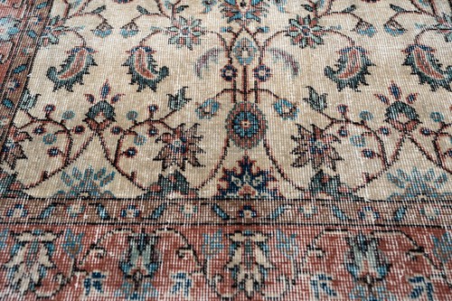 Vintage Turkish Area Rug 4x7 Wool Handmade Carpet Ivory Field Floral Design - Picture 4 of 11
