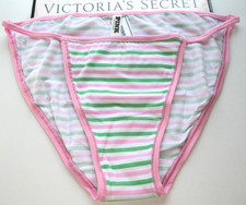 VICTORIA'S SECRET PINK Cotton String Bikini Panty XL Pink White Green NWT Stripe