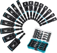 Magnetic Nut Driver Set, 16PCs Impact driver bit Set, Deep Nut driver Set, SAE..