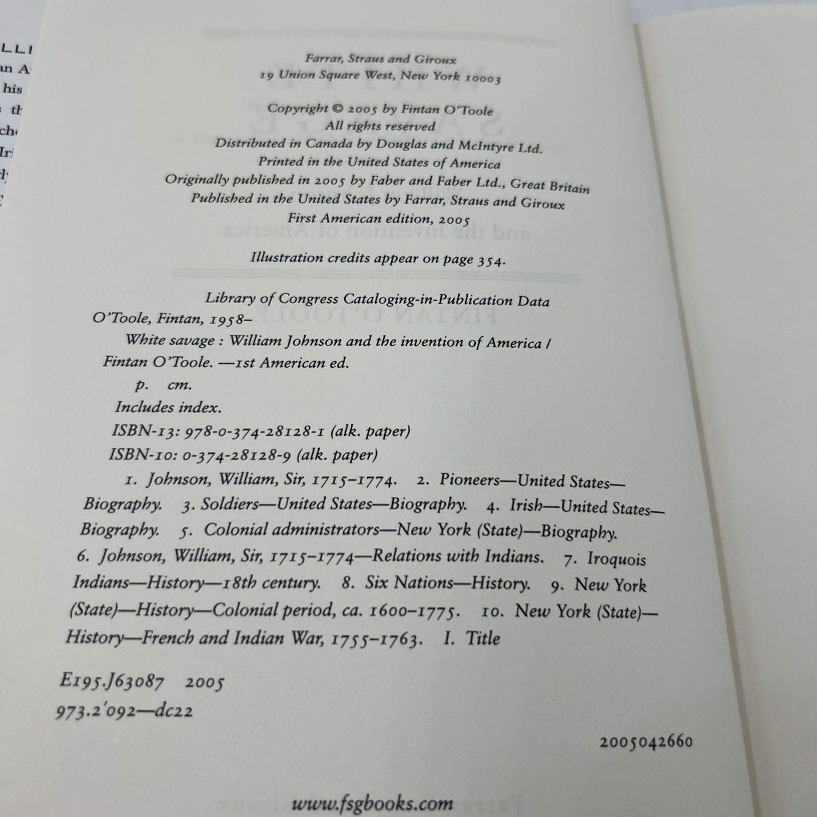 White Savage : William Johnson and the Invention of America by Fintan O'toole...