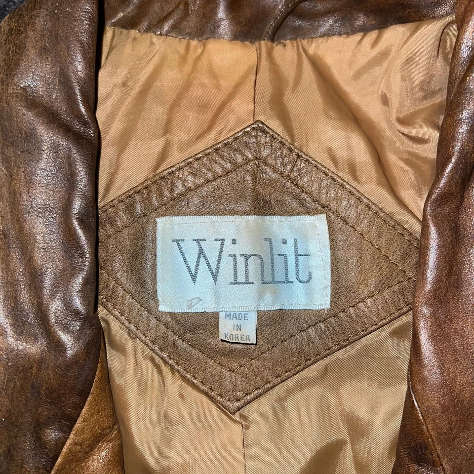Gabardina Winlit Vintage de cuero marrón talla mediana defectos menores  Foto 2 de 4