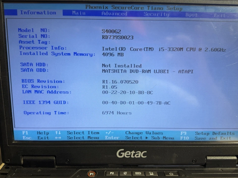 Getac S400 G2 i5- 3320m 4GB RAM CD/DVD Drive Touch Boot to Bios - Image 2 of 4