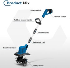 Motozappa Elettrica 350W a Batteria Cordless Cultivatore Giardino Telescopico - Miniatura 1