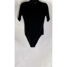 DIVIDED By H M Women's Black Ribbed Mock-Neck Short Sleeve Bodysuit SZ L