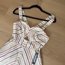 NWT ModCloth 0 Striped Midi Dress Button Front Sleeveless Casual Cutout Preppy
