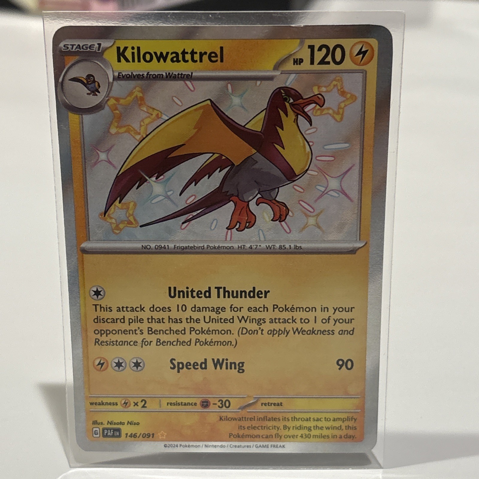 Kilowattrel Pokemon  -  146/091 Shiny Rare Paldean Fates Near Mint