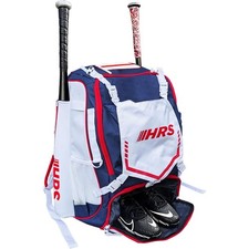 Bat Bag Backpack Holds 4 Bats Gloves Helmet and Cleats Red/White/Navy