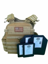 Tactical Vest COYOTE FDE Tan Plate Carrier W/ 8x10 Curved PLATES  & Side Plates