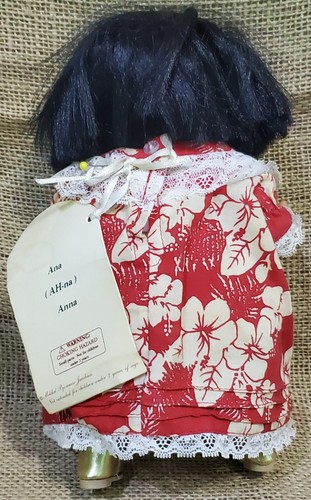 Hawaiian Leialoha Ana Baby Doll Traditional Red Hawaii Dress  9" with Tag VTG - Picture 3 of 6