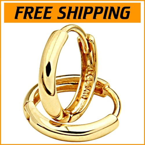14K Gold Huggie Earrings - 1.5mm Thick 8x8mm - Elegant Lightweight Hoops