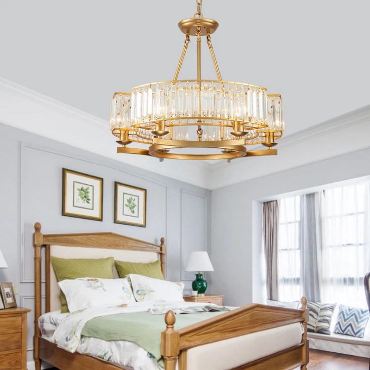 6 Lights Gold Crystal Chandelier Luxury Dinning Room Ceiling Modern Pendant Lamp