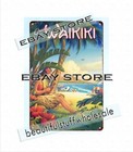 Waikiki Travel Beach Coconut Tree Ukulele Girl metal tin sign cafe pub wall art