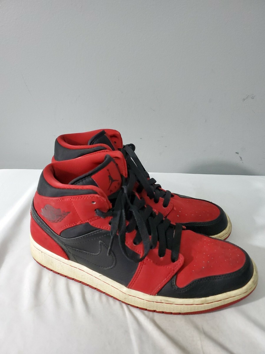Jordan 1 Mid Bred (2013) Shoes 554724-005‎ Men\'s Sz 13 Jordan 1 Mid Bred Men Size 10.5 Shoes Black Red Sneakers  main image 3