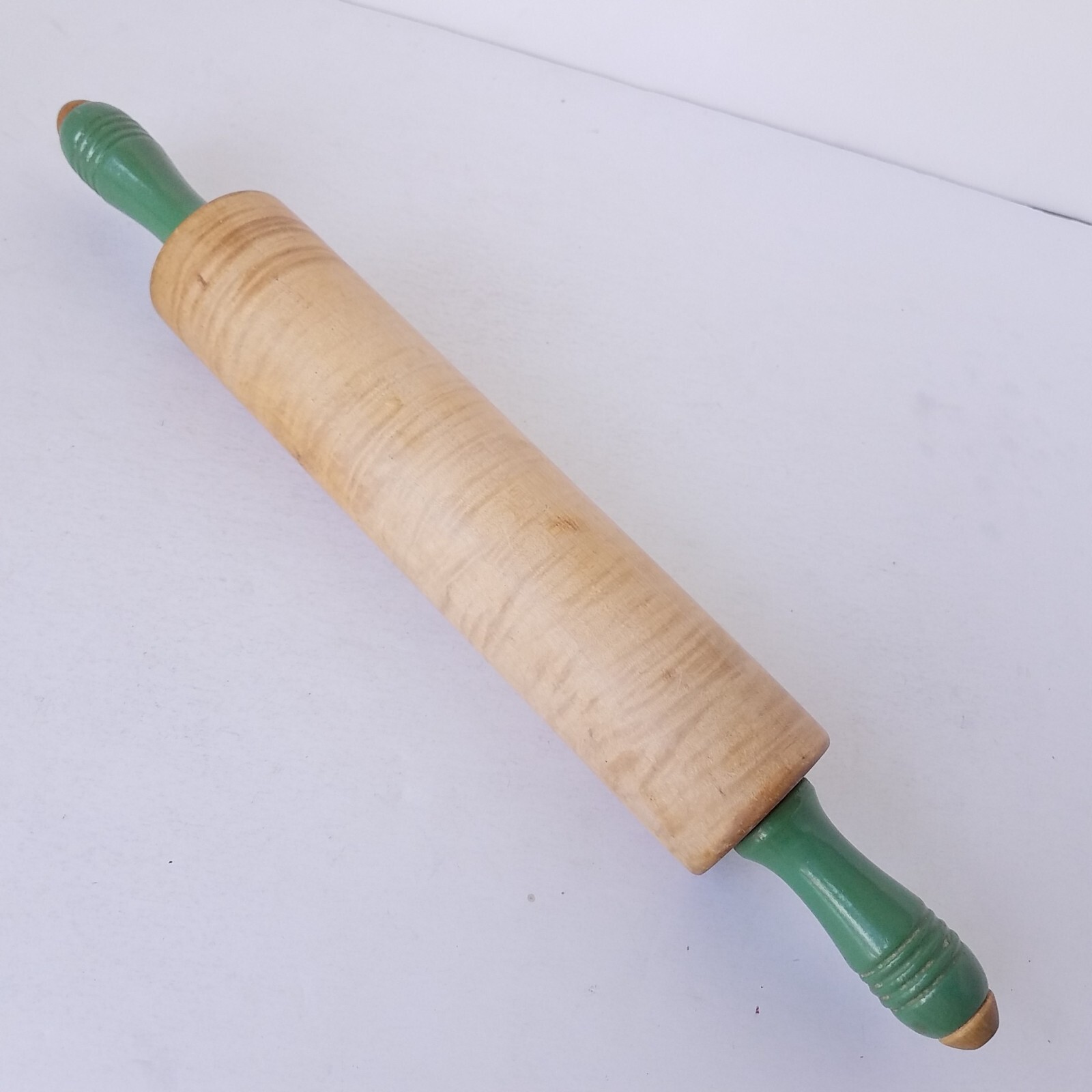 Green Handle Wooden Rolling Pin 17.75 Inch