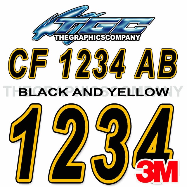 BlackYellow Custom Boat Registration Numbers Decals Vinyl Lettering