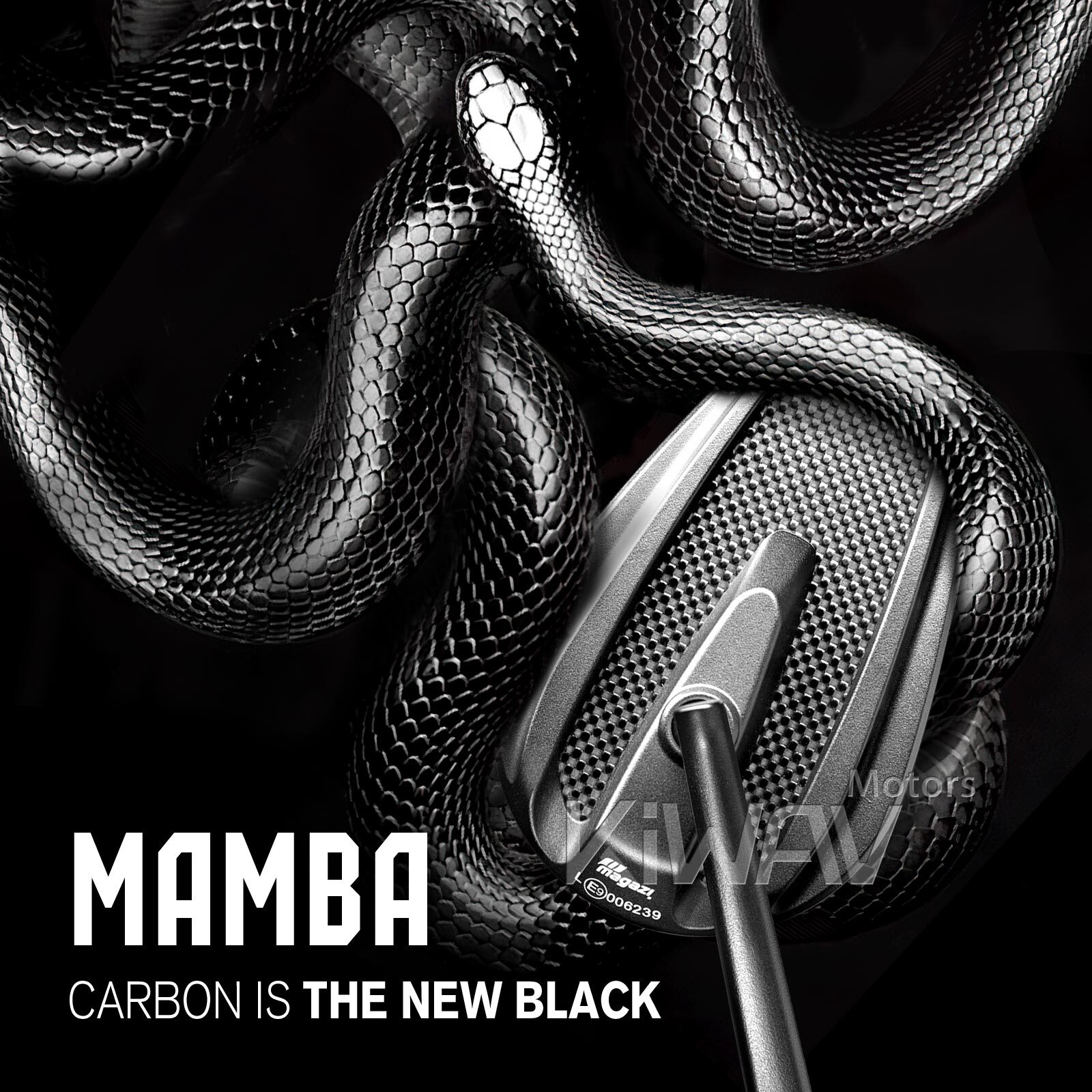 Slim Mirrors MAMBA Black Carbon Fiber Convex fits Harley Dyna Softail Sporster