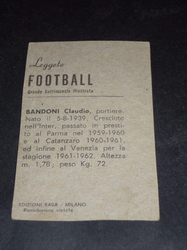 ***RASA FOOTBALLERS 1961/62*** BANDONI (VENICE) - Picture 2 of 2